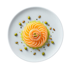 Jalebi - Spiral-shaped fried sweets dipped in a glowing orange sugar syrup, served on a plate with a garnish
