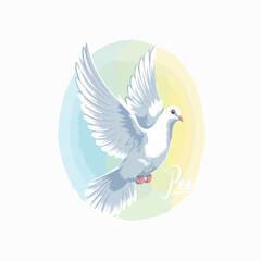 Obraz premium dove, bird, pigeon, peace, flying, vector, love, sky, animal, illustration, fly, symbol, wing, nature, freedom, flight, branch, religion, cartoon, feather, spirit, holy, wings, birds, art