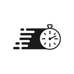 Fast stopwatch icon with speed symbol. Outline vector illustration.