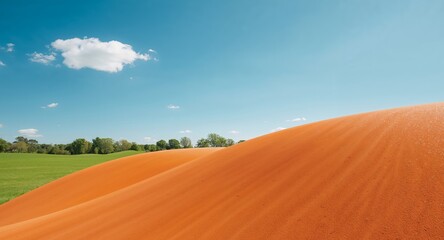 Serene Orange Hills Under a Tranquil Azure Sky, with Hints of Emerald Green.