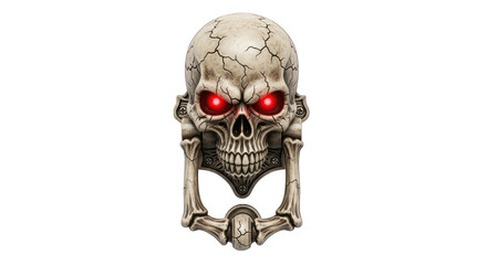 Skull door knocker with red eyes on transparent background