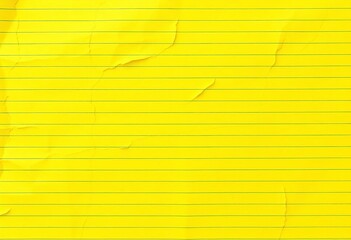 Crumbled yellow lined paper, texture visible, ready for notes,  letter,  vintage