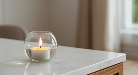Still Life with Candle in Glass A Gentle Illumination on Marble Surface.
