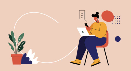 A person works remotely, multitasking with a laptop and smartphone. Ideal for themes of productivity, online communication, digital lifestyle, freelance work, and modern business.