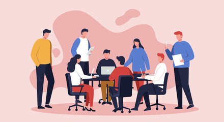 Diverse team collaborates in a modern office meeting, discussing ideas and strategizing for business growth and innovation.