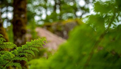 Obraz premium Lush forest foliage in soft focus