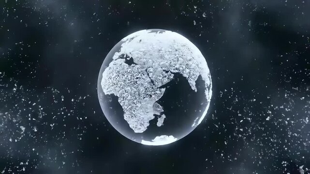 4k video logo placeholder and overlay frozen earth globe shattering ice transition