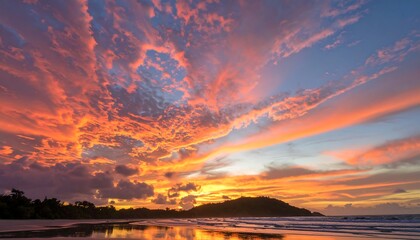 Dramatic sunset over a beach