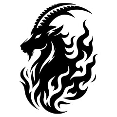 Silhouette of a fiery goat demon