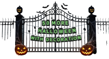 Spooky halloween gate decor night on transparent background
