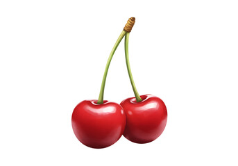 Vibrant Red Cherries with Stems and Leaf png clear alpha channel cutout isolated on transparent background
