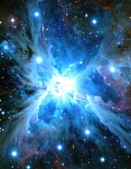 Fototapeta premium Nebula explosion in vibrant blue and white
