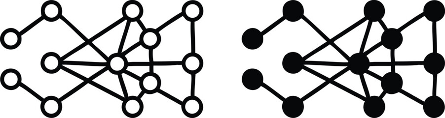 Neural Network Icon Vector, Black and White Artificial Intelligence Symbol