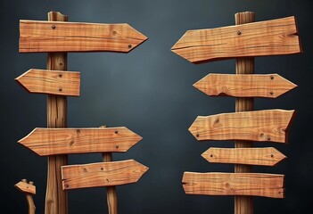 Fototapeta premium Rustic wooden banner signposts, various shapes & sizes, aged texture, vector illustration, banner design, wood panel