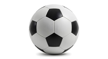 Fototapeta premium Classic Black and White Soccer Ball Isolated on Pure White Background with Subtle Shadow, Traditional Football for Sport and Play