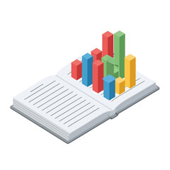 Isometric Open Book with Red Blue Green and Yellow 3D Graph Illustration in White Background