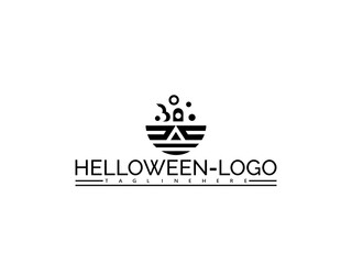 Happy halloween logo. Black Halloween cauldron logo with bubbling liquid and text HELOWEN- LOGOTAGLINEHERE