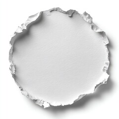 Circular hole punched through white paper, ragged edges (1)