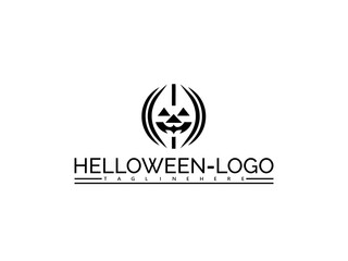 Happy halloween logo. Abstract Halloween logo with a carved pumpkin face and circular design elements on white vector illustration