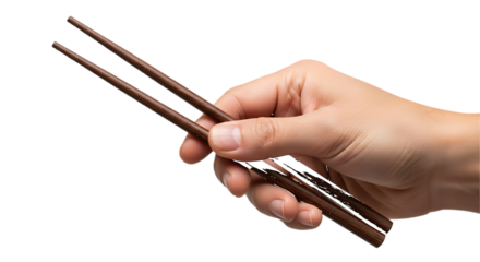 Hand Holding Wooden Chopsticks for Eating graphic design isolated on a transparent background