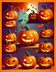 Halloween pumpkins in various poses