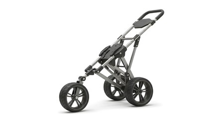 Fototapeta premium Sleek Three-Wheeled Golf Push Cart Isolated on White Background – Modern Design for Effortless Course Navigation and Storage