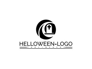 Obraz premium Happy halloween logo. Halloween logo with tombstone and crescent moon on white background grave cemetery