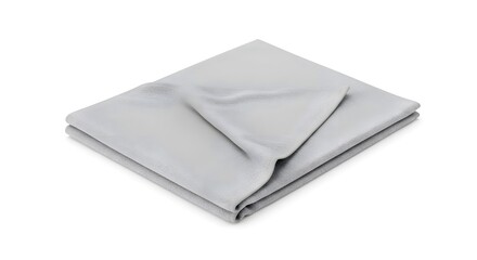 Neatly Folded Light Grey Microfiber Cleaning Cloth Isolated on White Background