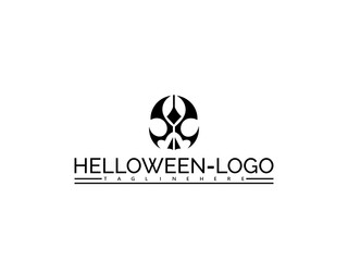 Obraz premium Happy halloween logo. Black Halloween Skull Logo Design with Text Placeholder symbol
