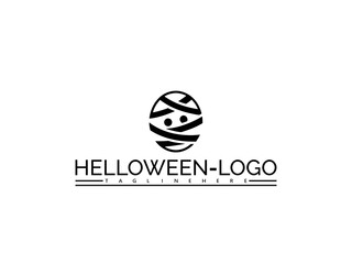 Happy halloween logo. Halloween mummy face logo with text HELOWEN- LOGO and TAGLINEHERE character