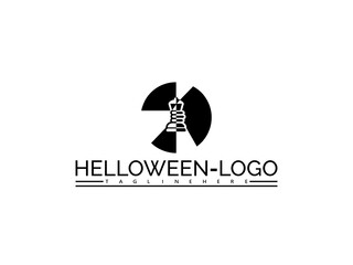 Happy halloween logo. Black Chess King Logo with Halloween Text and Tagline Placeholder symbol