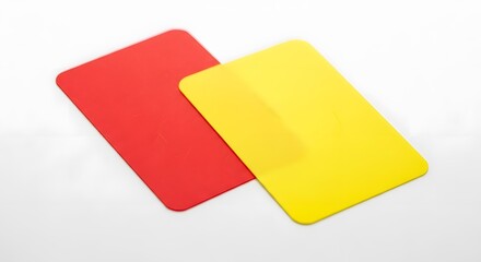 Red and Yellow Referee Cards Symbolizing Penalty, Warning, and Fair Play in Sports Competition on White Background