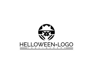 Happy halloween logo. Halloween skull in fedora hat logo with striped pattern and circular frame skeleton