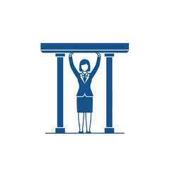 Businesswoman Holding Up Structure Silhouette in Blue Tones Standing Strong For Support in Isolated White Background