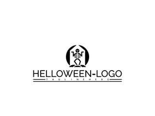 Black Halloween skeleton logo with arched doorway on a white background Keywords: Halloween, logo, skeleton, bones, spooky, scary, dark, night, celebration, event, holiday, symbol, icon, graphic