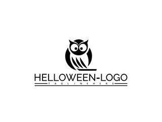 Black owl logo with large eyes on a white background Keywords: Halloween, logo, owl, bird, night, spooky, dark, symbol, icon, graphic, design, illustration, black and white, monochrome, simple