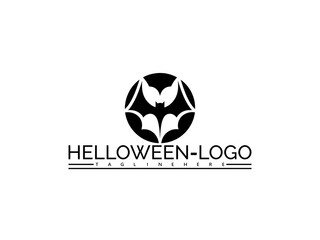 Happy halloween logo. Halloween bat logo with stylized wings inside a black circle on white background creature animal