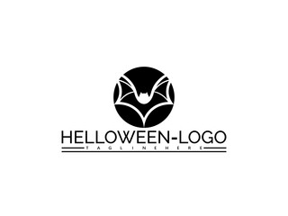 Happy halloween logo. Black Bat Silhouette Logo with Text HELOWEN- LOGO and Tagline Here halloween symbol