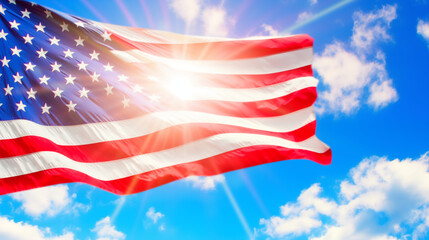 american flag in the bright sky. Constitution Day in America, Independence Day in America.
