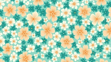 Floral pattern with orange,white,and teal flowers