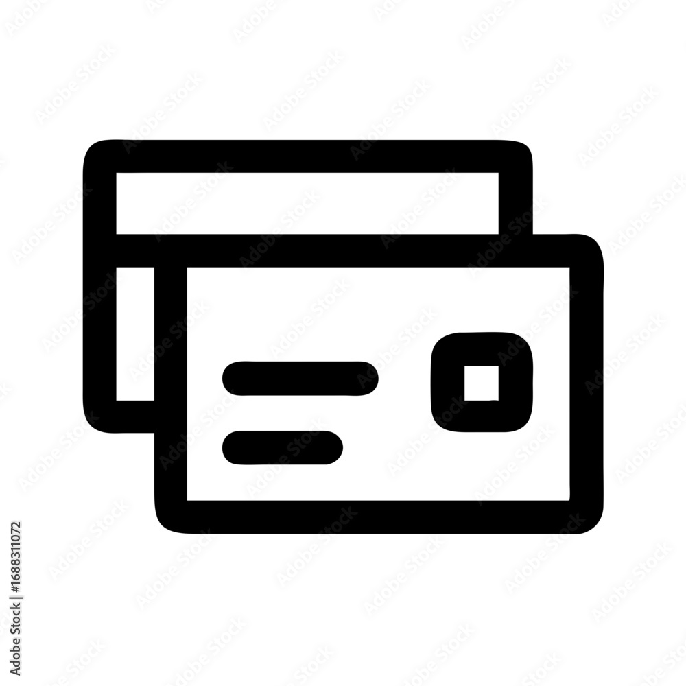 Poster two stacked rectangular cards with rounded corners and a square and two lines on the bottom card