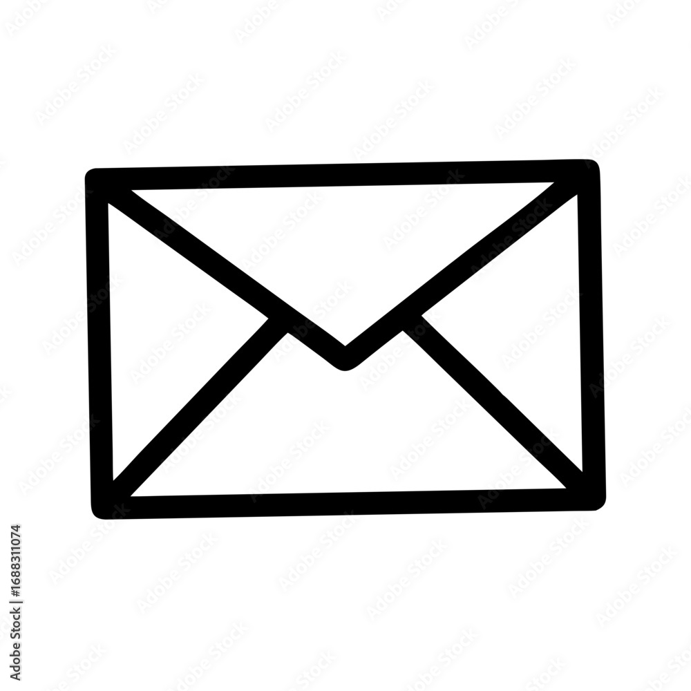 Poster a simple hand drawn black outline of a rectangular envelope with a triangular flap design in the cen
