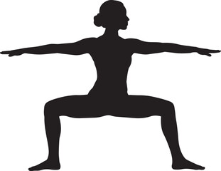 Yoga silhouette of a woman in the goddess pose, demonstrating strength, balance, and a powerful stance for health and wellness