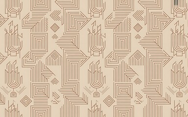 Geometric abstract pattern with lines and shapes in beige and red tones