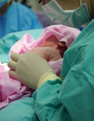 Newborn baby cared for in a hospital