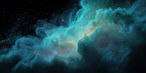 Fototapeta premium Deep space nebula with swirling turquoise clouds and scattered stars