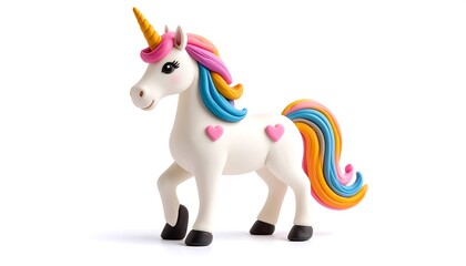 Fototapeta premium Standing Unicorn Figurine with Colorful Mane and Hearts