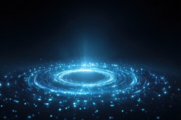 Obraz premium Abstract glowing blue circular pattern on dark background