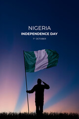 National flag of Nigeria flutters in military man hands