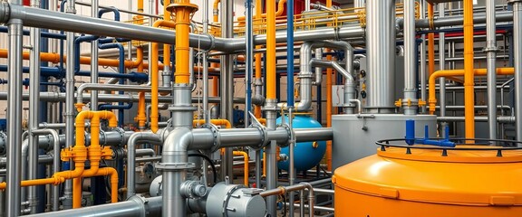 Chemical plant with pipes and tanks, industrial process,  process,  storage